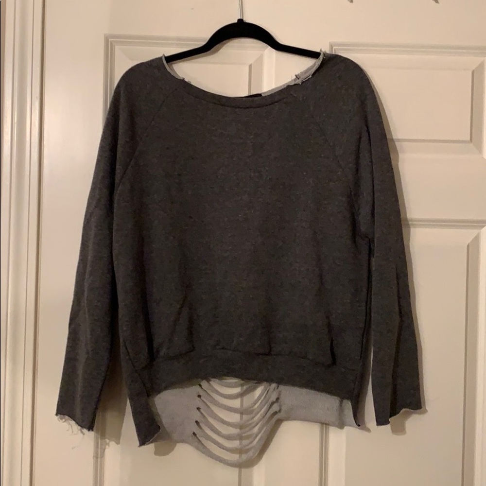 Edgy, distressed, dark grey sweatshirt